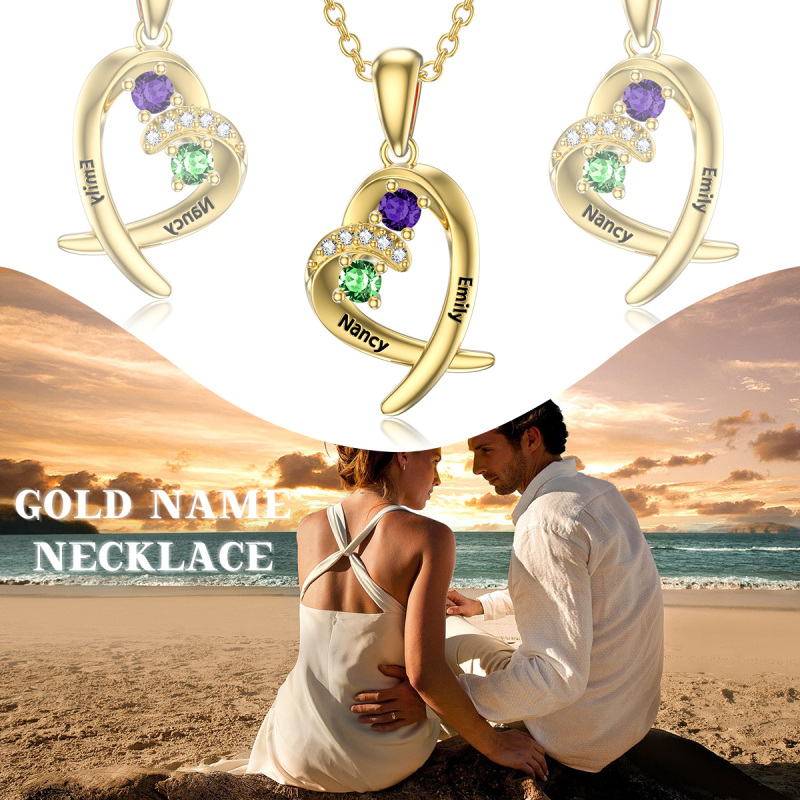 Collana con ciondolo personalizzato con pietra portafortuna a forma di cuore in oro 10K e zirconi cubici-5