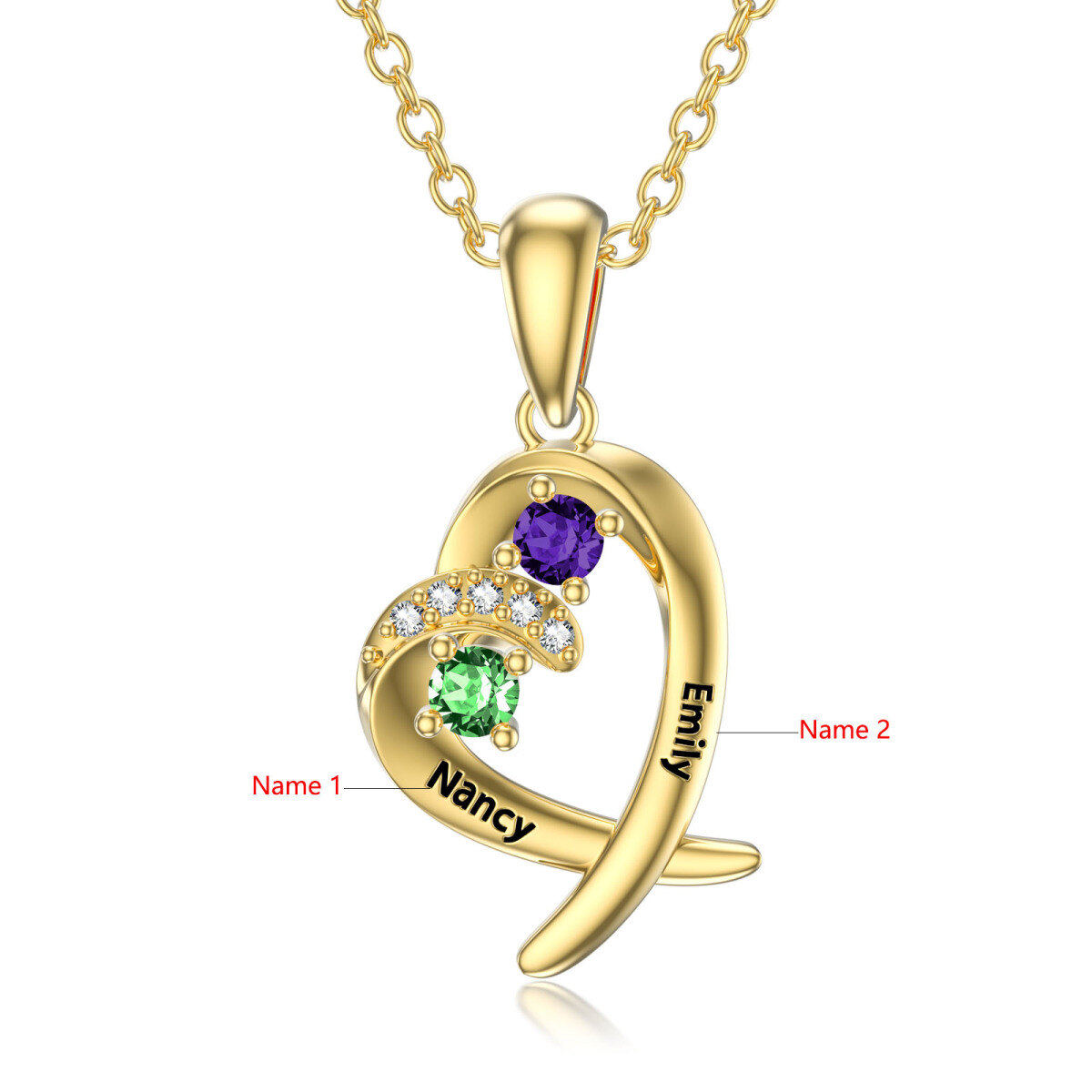 14K Gold Heart Shaped Cubic Zirconia Personalized Birthstone Pendant Necklace-6