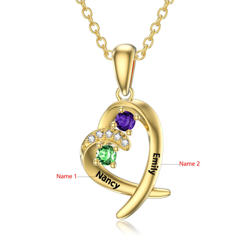 Collana con ciondolo personalizzato con pietra portafortuna a forma di cuore in oro 10K e zirconi cubici-6