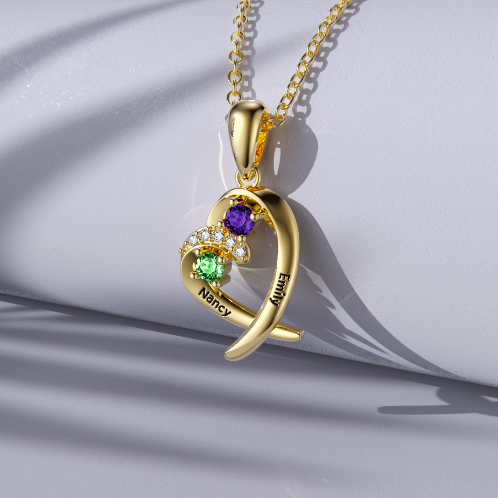 Colar com pendente de pedra de nascimento personalizado em forma de coração em ouro 10K com zircónias cúbicas-7