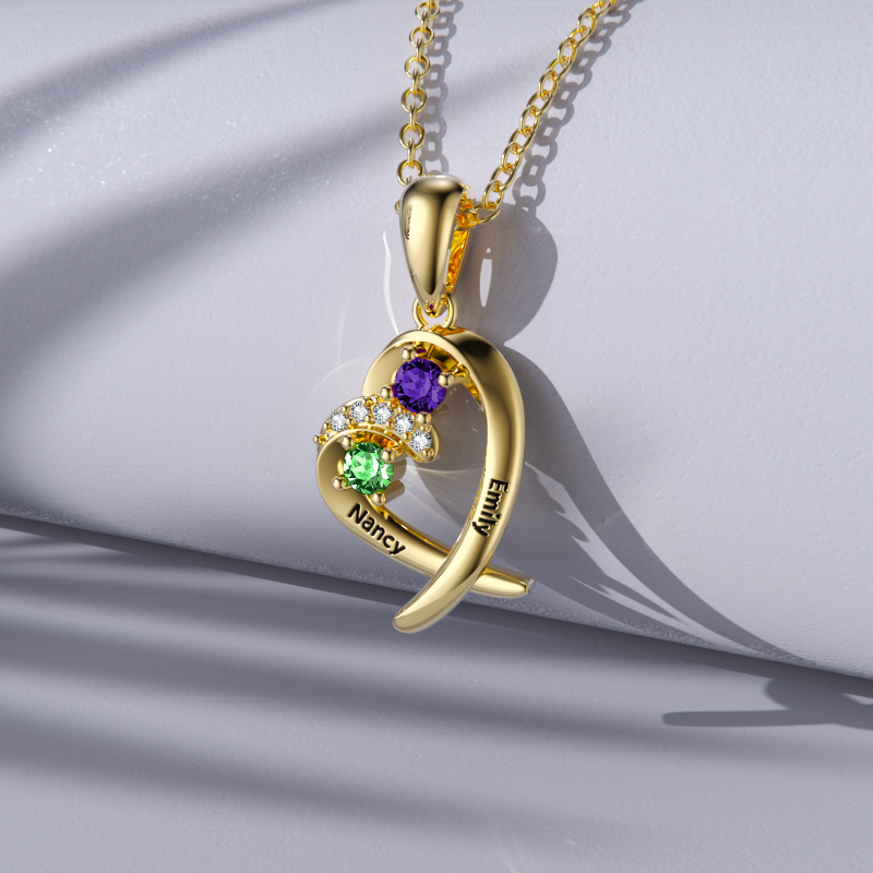 Collana con ciondolo personalizzato con pietra portafortuna a forma di cuore in oro 10K e zirconi cubici-7