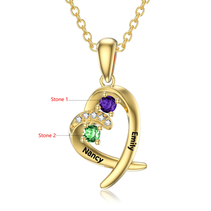Collana con ciondolo personalizzato con pietra portafortuna a forma di cuore in oro 10K e zirconi cubici-8