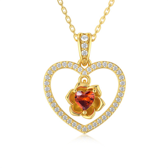 14K Gold Heart Cubic Zirconia Rose & Heart Pendant Necklace For Women