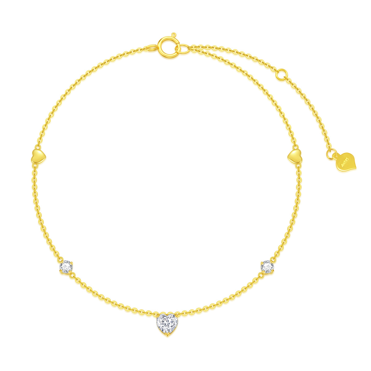 14K Gold Heart Cubic Zirconia Heart Single Layer Anklet For Women-1