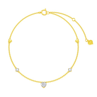 10K Gold Heart Cubic Zirconia Heart Single Layer Anklet For Women-31