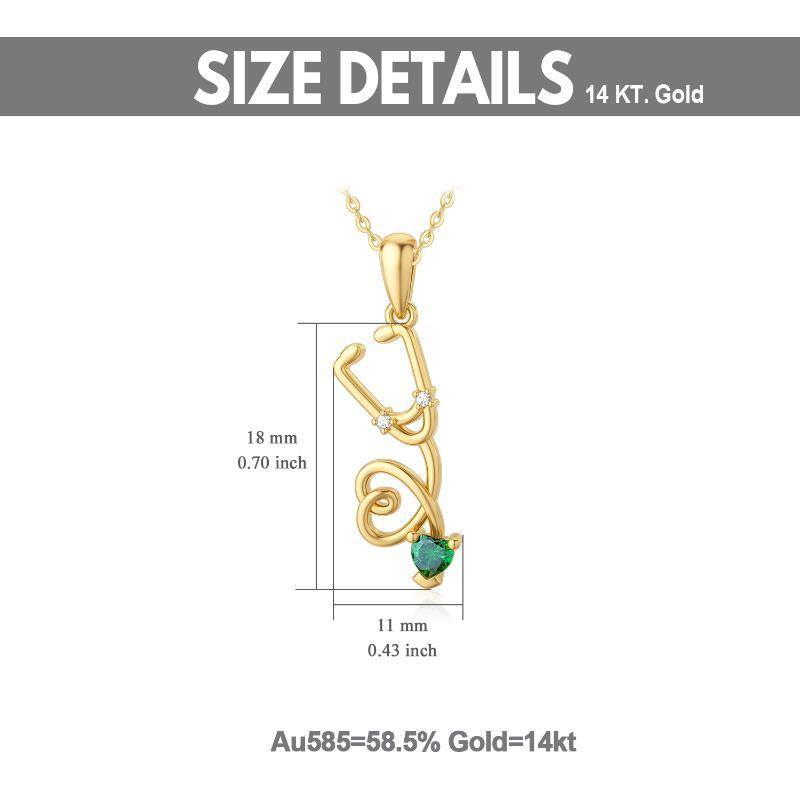 Colar com pendente de coração e estetoscópio em ouro 10K com zircónias cúbicas para mulher-6
