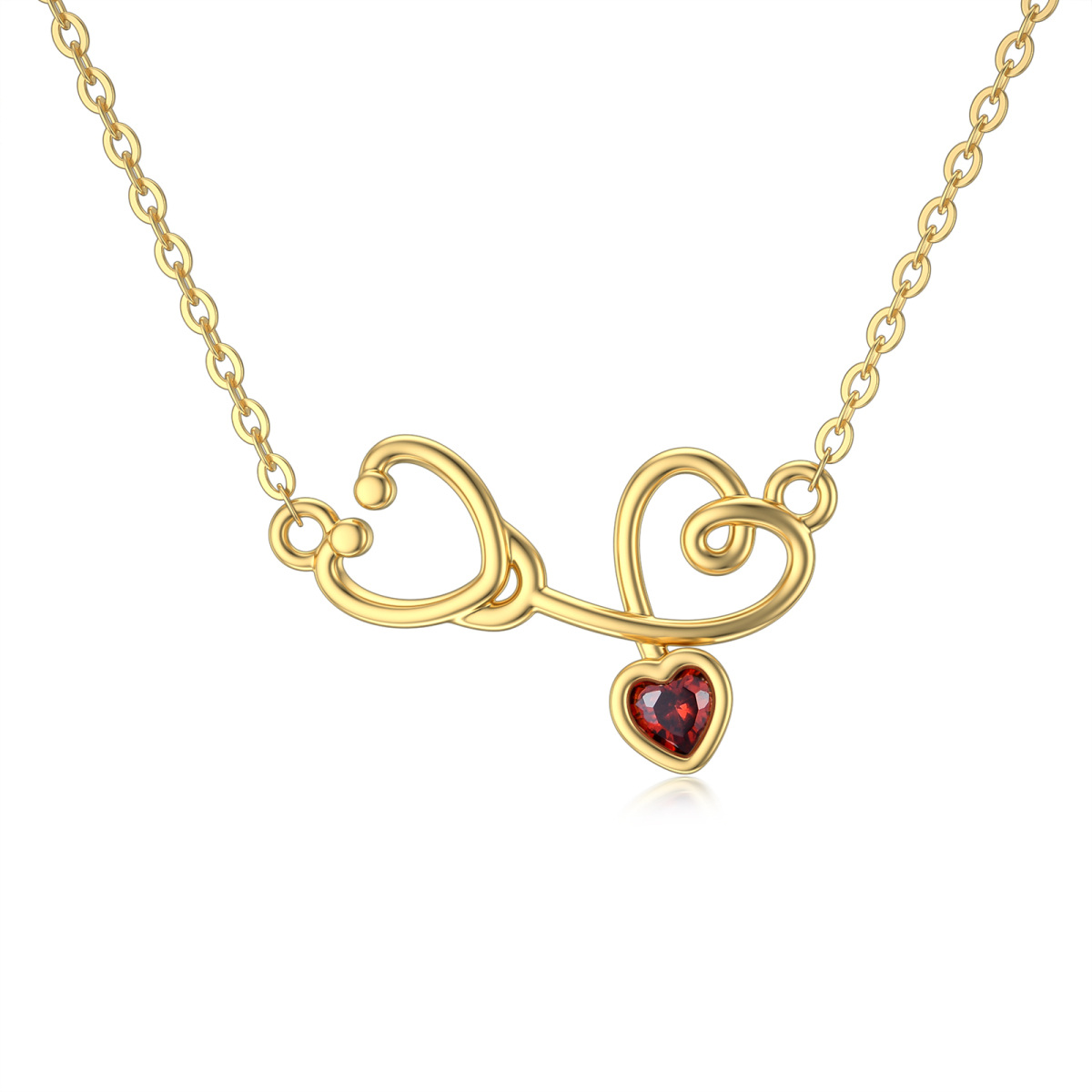 Collar con colgante de estetoscopio de corazón de circonita cúbica de oro de 14 quilates para mujer-1