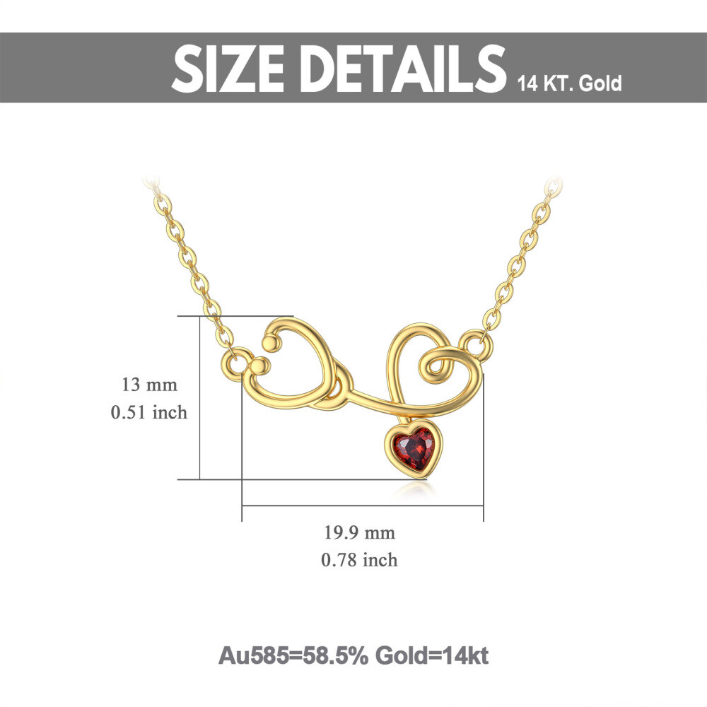 10K Gold Heart Cubic Zirconia Heart Stethoscope Pendant Necklace For Women-6