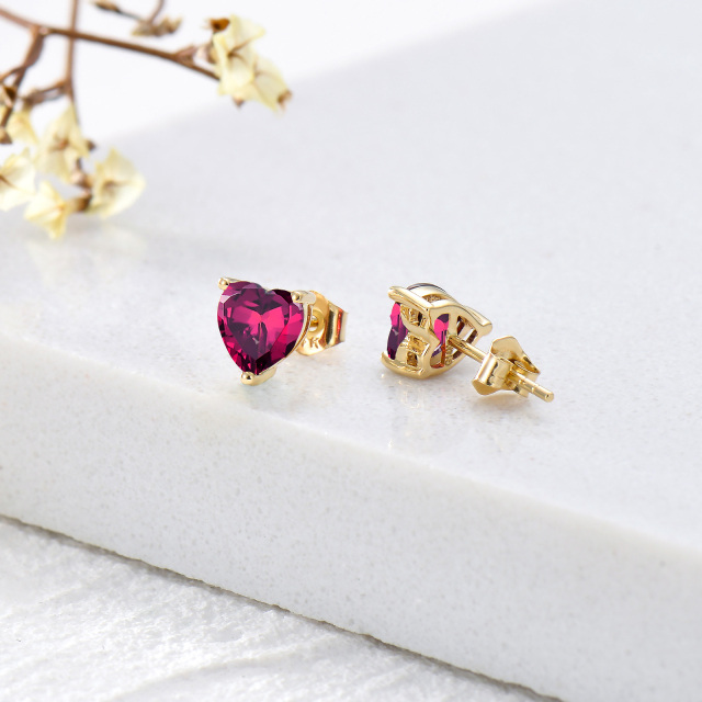 14K Gold Heart Shaped Cubic Zirconia Heart Stud Earrings-3