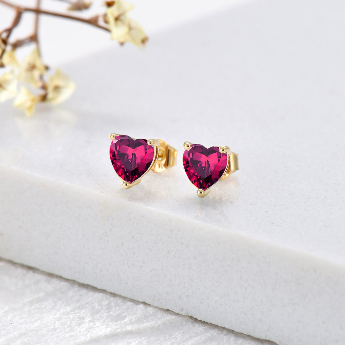 14K Gold Heart Shaped Cubic Zirconia Heart Stud Earrings-5