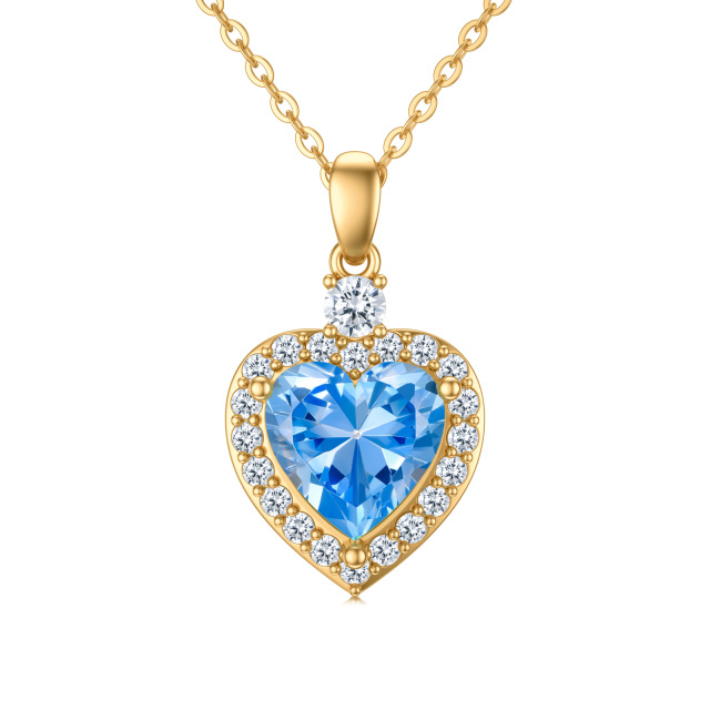 10K Gold Heart Topaz Pendant Necklace For Women-1