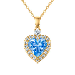 10K Gold Heart Topaz Pendant Necklace For Women-35