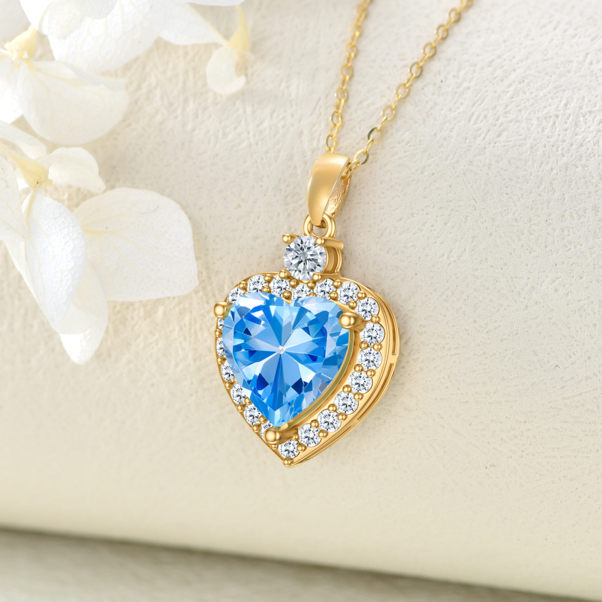 14K Gold Heart Topaz Pendant Necklace For Women-3