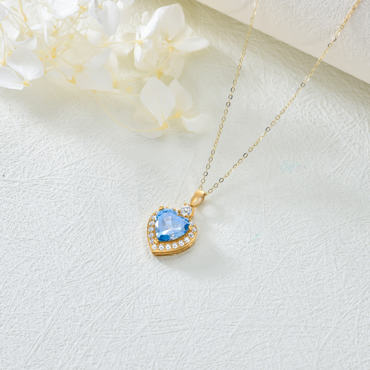 10K Gold Heart Topaz Pendant Necklace For Women-4