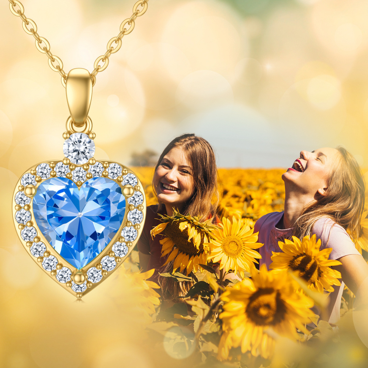 14K Gold Heart Topaz Pendant Necklace For Women-5