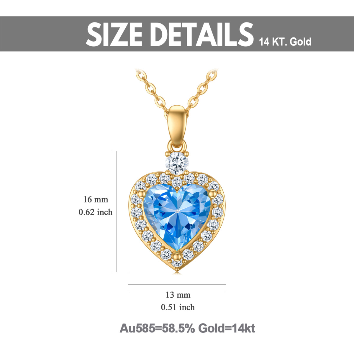 10K Gold Heart Topaz Pendant Necklace For Women-6