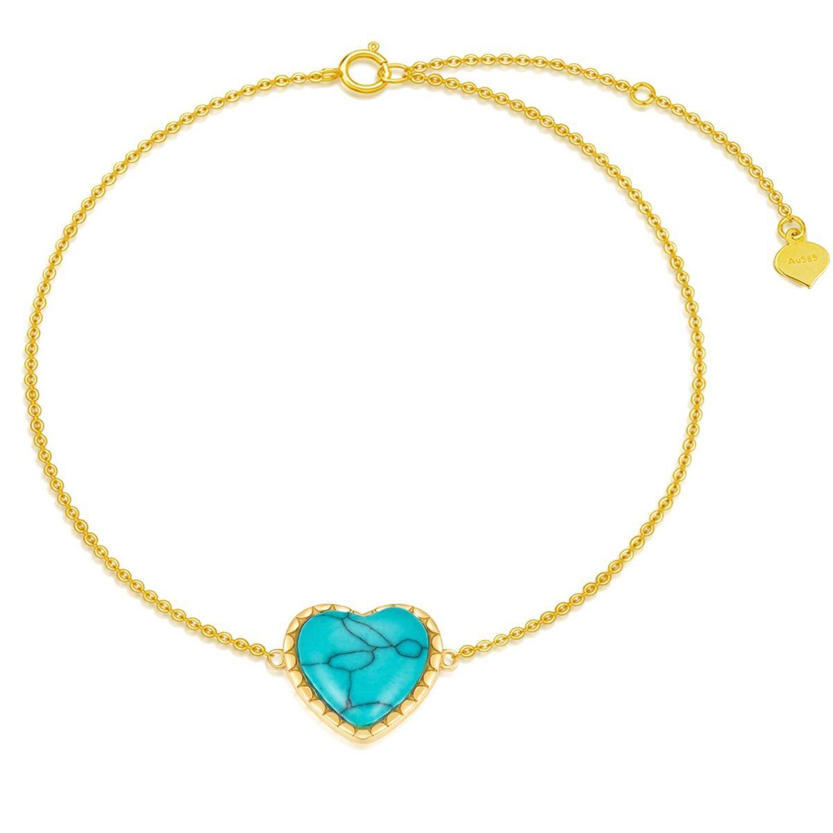 14K Gold Heart Turquoise Pendant Bracelet For Women-1