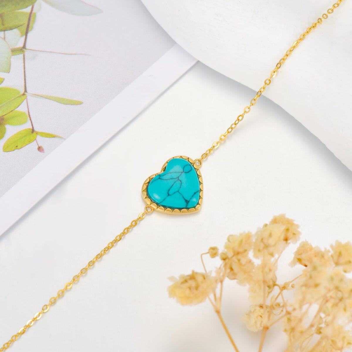 14K Gold Heart Turquoise Charm Bracelet For Women-4