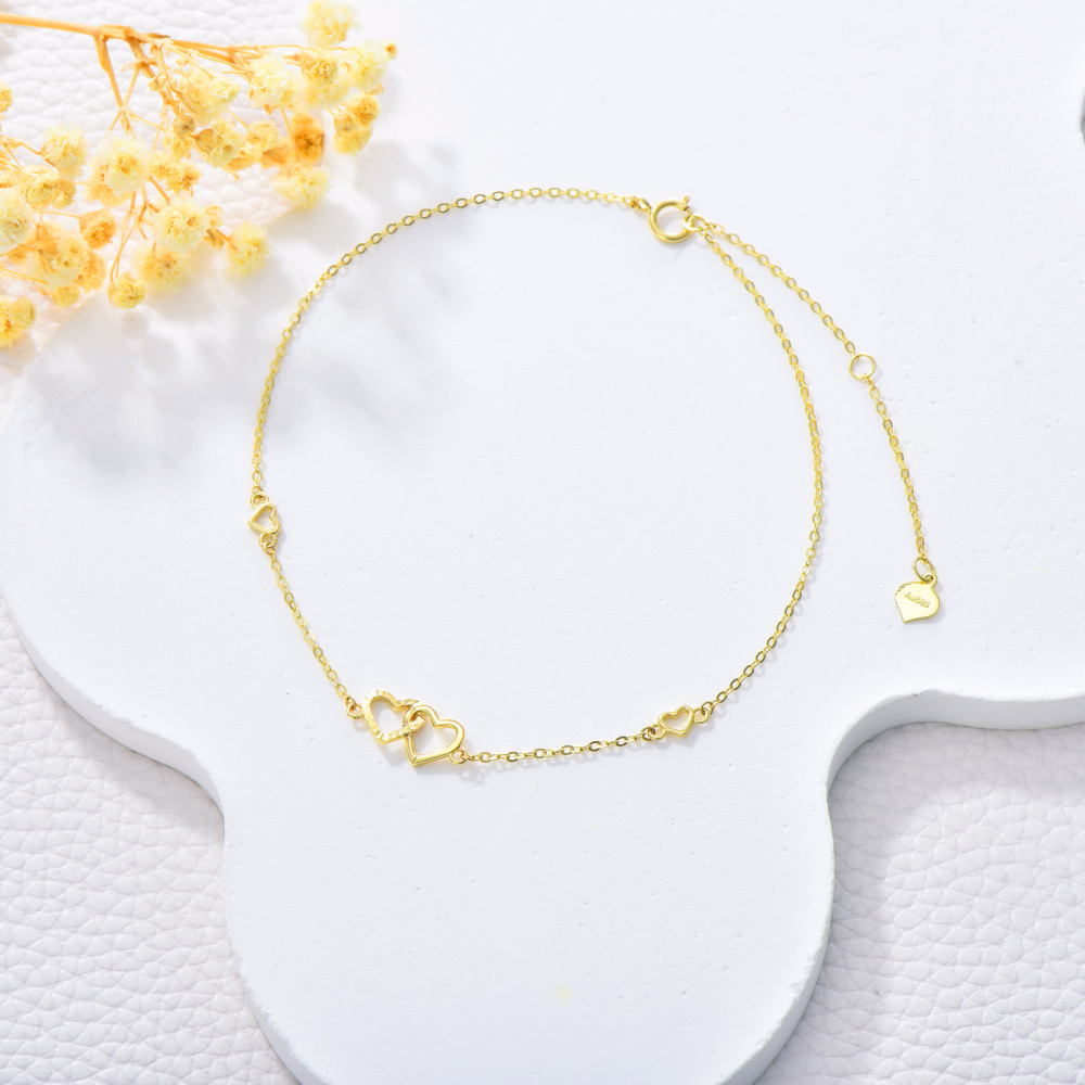 10K Gold Heart Single Layer Anklet-3