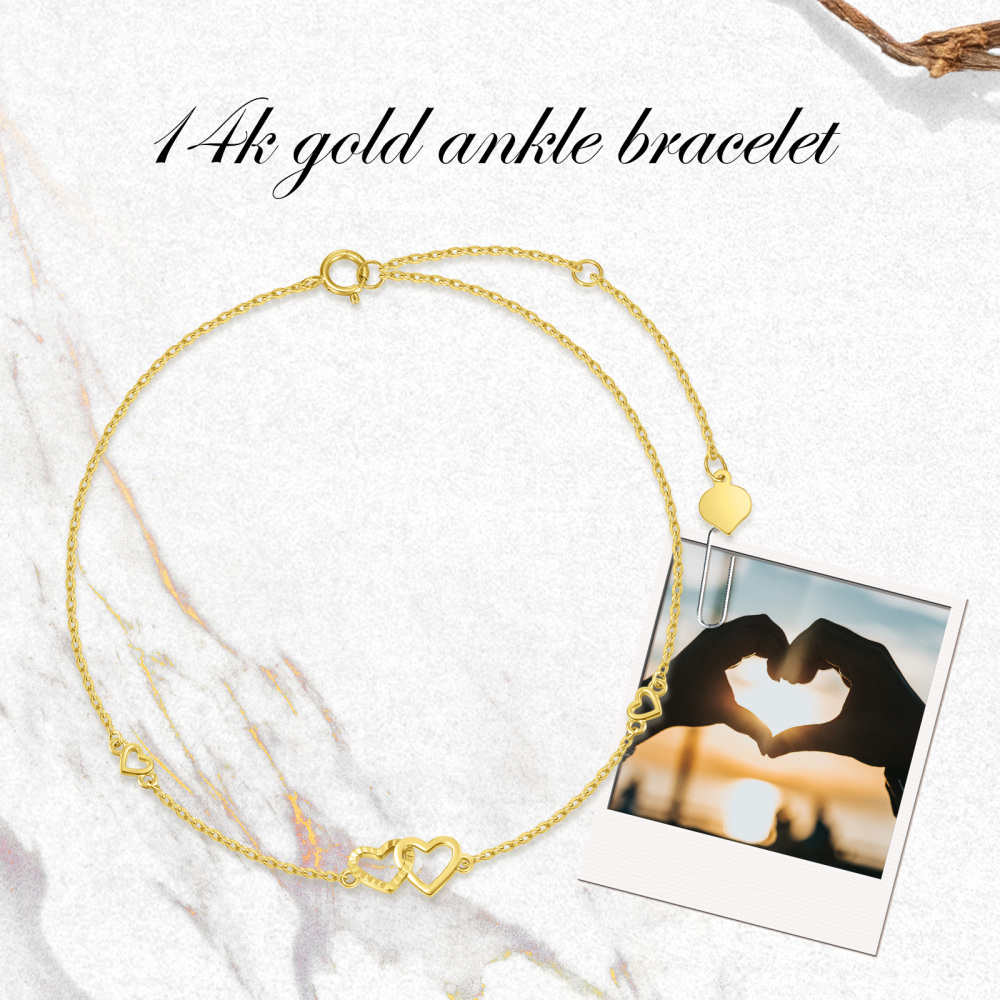 10K Gold Heart Single Layer Anklet-6