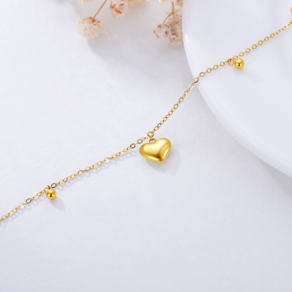 10K Gold Heart Single Layer Anklet-3