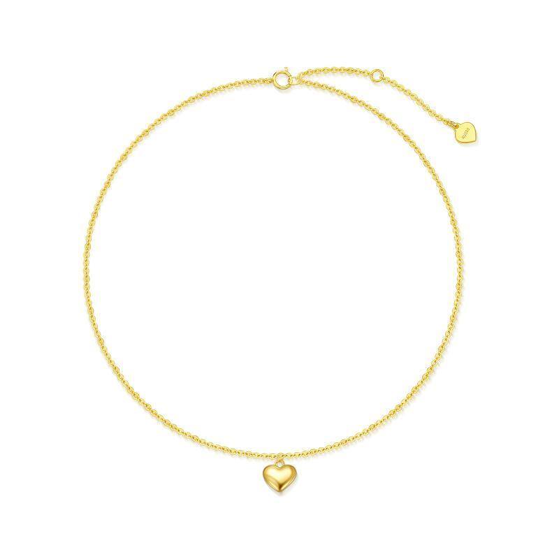 Bracelet de cheville simple couche en or 14K avec cœur-1