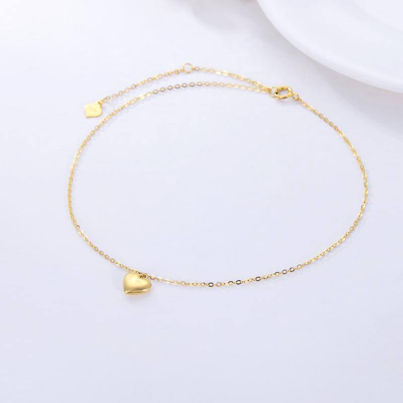 Bracelet de cheville simple couche en or 14K avec cœur-3