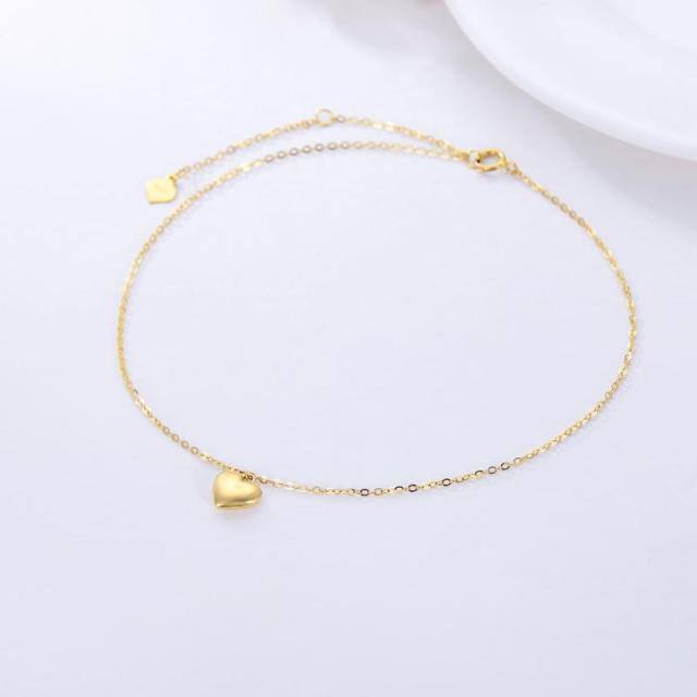 Bracelet de cheville simple couche en or 14K avec cœur-3