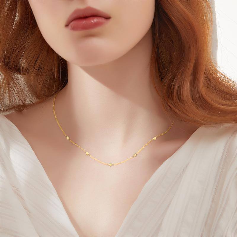 14K Gold Heart Stackable Choker Necklace-2