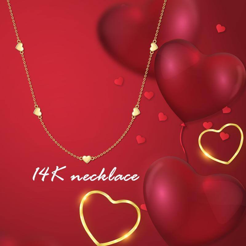 10K Gold Heart Stackable Choker Necklace-4