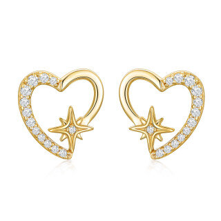 10K Gold Cubic Zirconia Heart & Star Stud Earrings-34