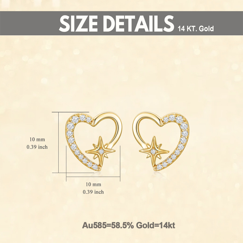 18K Gold Cubic Zirconia Heart & Star Stud Earrings-5
