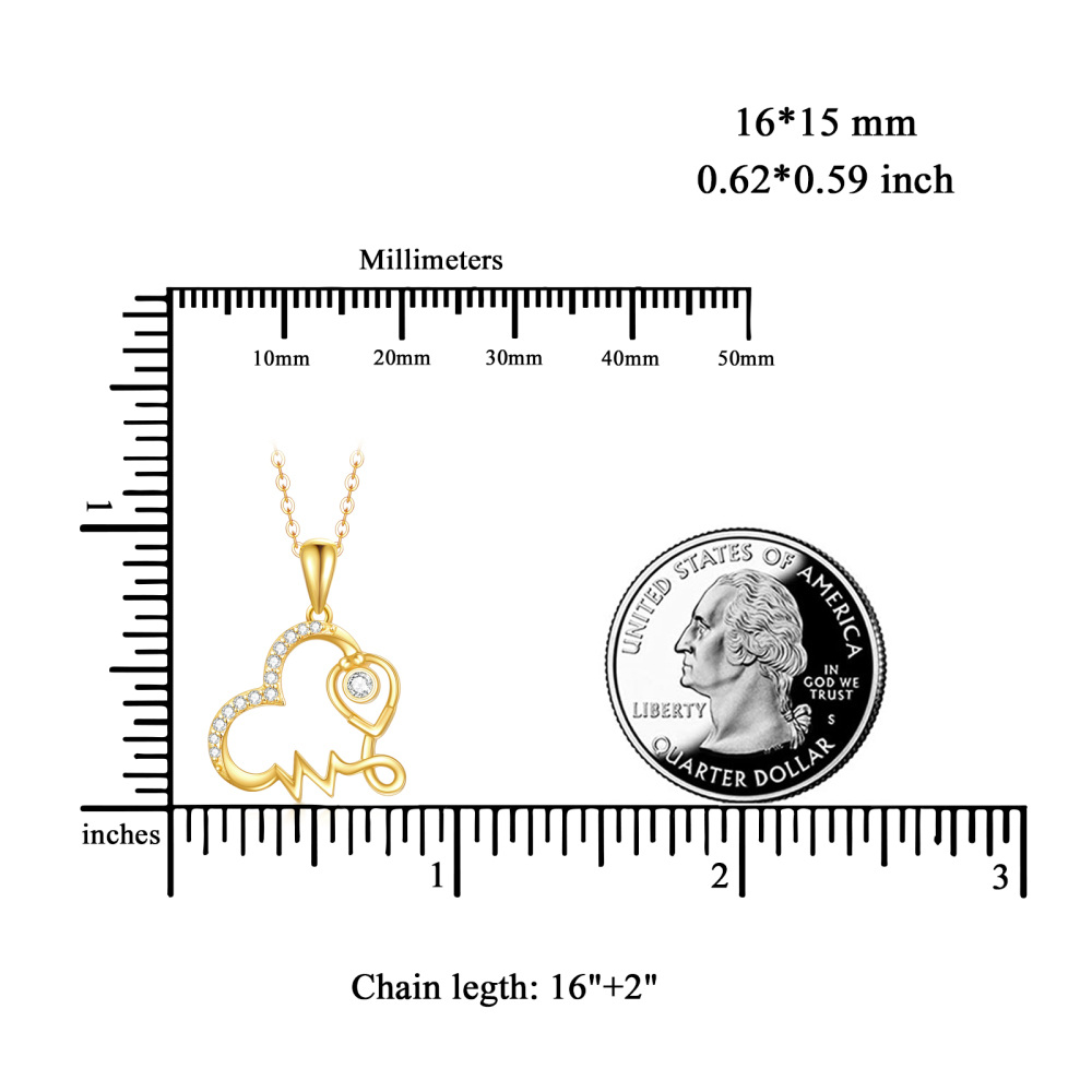 10K gouden Cubic Zirconia hart stethoscoop & elektrocardiogram hanger ketting-5