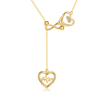 14K Gold Cubic Zirconia Heart & Stethoscope Pendant Necklace-3