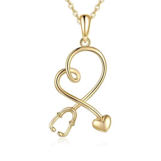 Collana con ciondolo a forma di cuore e stetoscopio in oro 14K