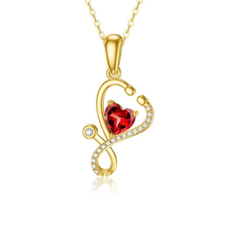 10K Gold Heart Cubic Zirconia Stethoscope Pendant Necklace For Women-1