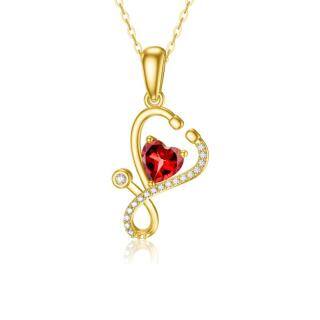 10K Gold Heart Cubic Zirconia Stethoscope Pendant Necklace For Women-50