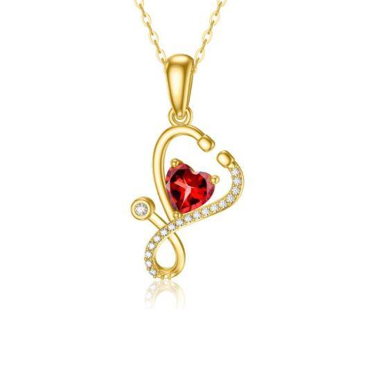 14K Gold Heart Cubic Zirconia Stethoscope Pendant Necklace For Women