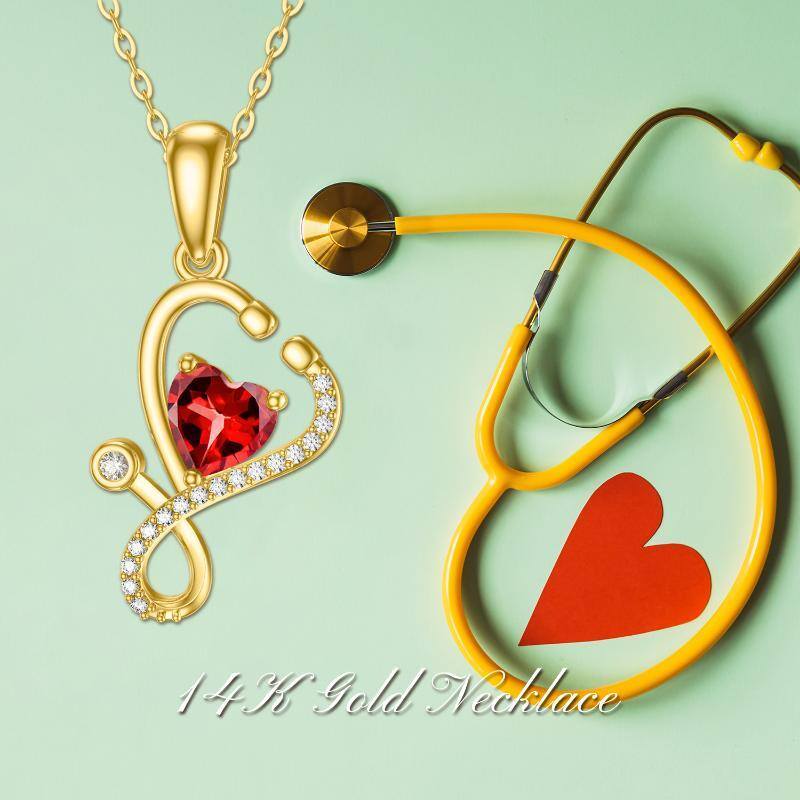 10K Gold Heart Cubic Zirconia Stethoscope Pendant Necklace For Women-3