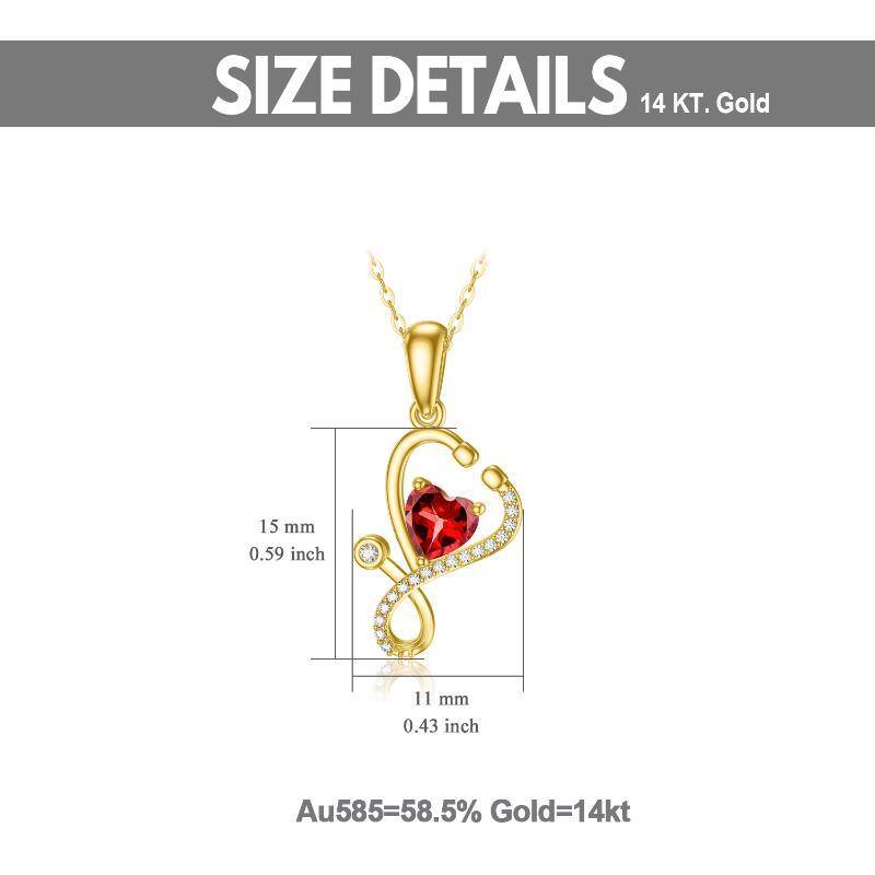 10K Gold Heart Cubic Zirconia Stethoscope Pendant Necklace For Women-5