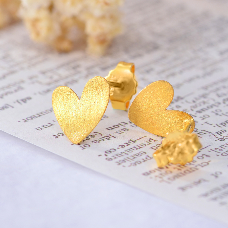 10K White Gold Heart Stud Earrings-4