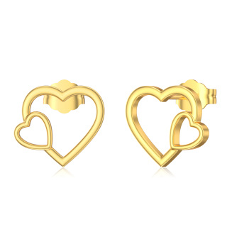 10K Gold Heart Stud Earrings-16