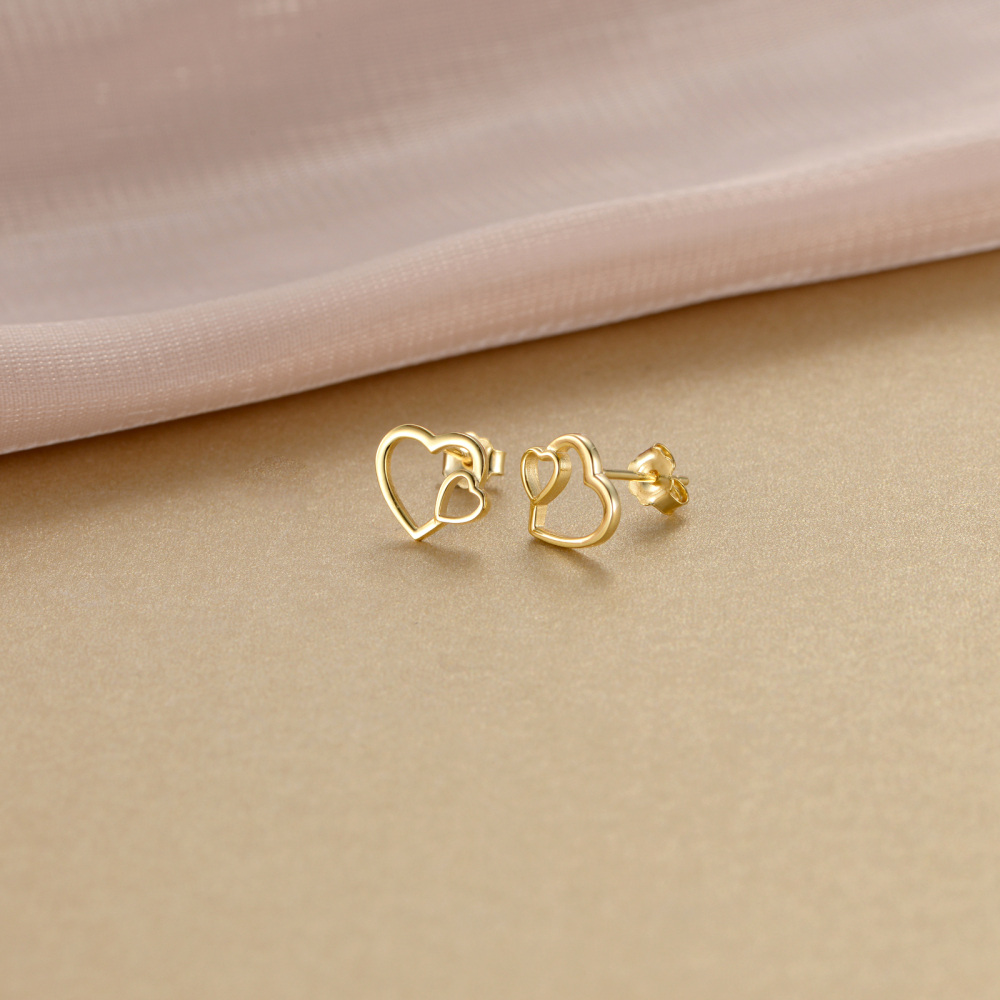 10K Gold Heart Stud Earrings-3