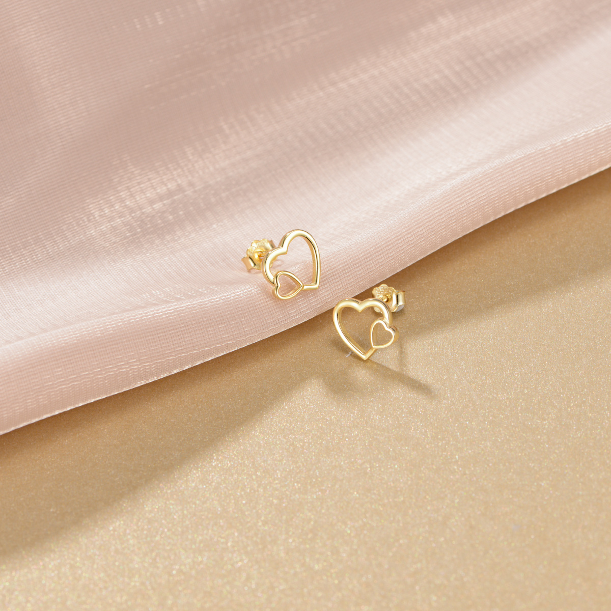 10K Gold Heart Stud Earrings-4