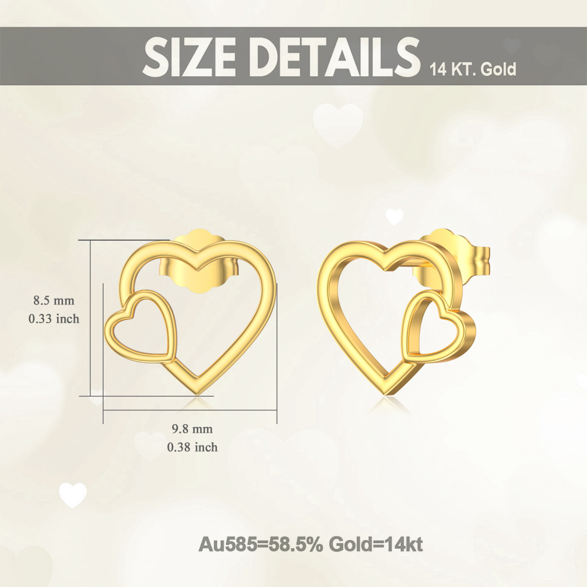 10K Gold Heart Stud Earrings-5