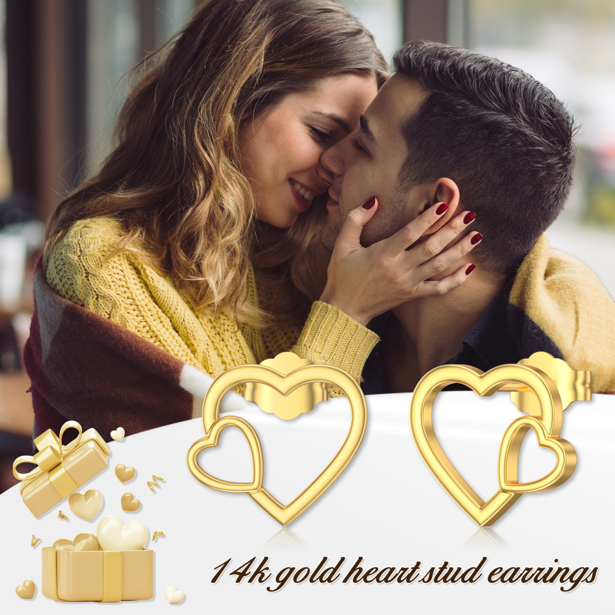 10K Gold Heart Stud Earrings-6