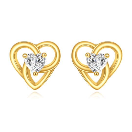 10K Gold Cubic Zirconia Heart Stud Earrings