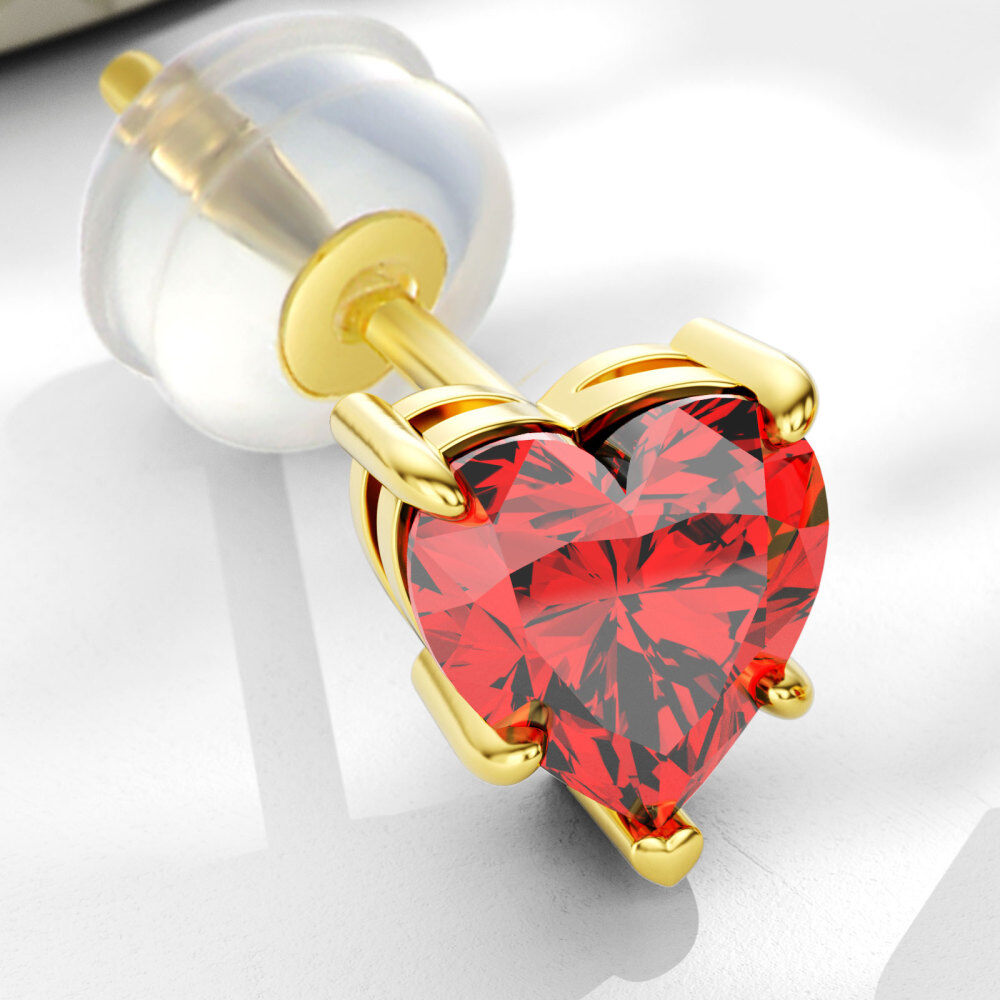10K Gold Cubic Zirconia Heart Stud Earrings-4