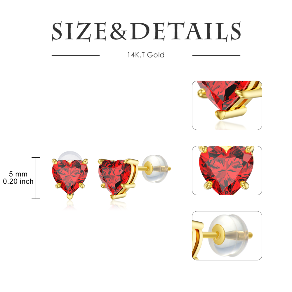10K Gold Cubic Zirconia Heart Stud Earrings-5