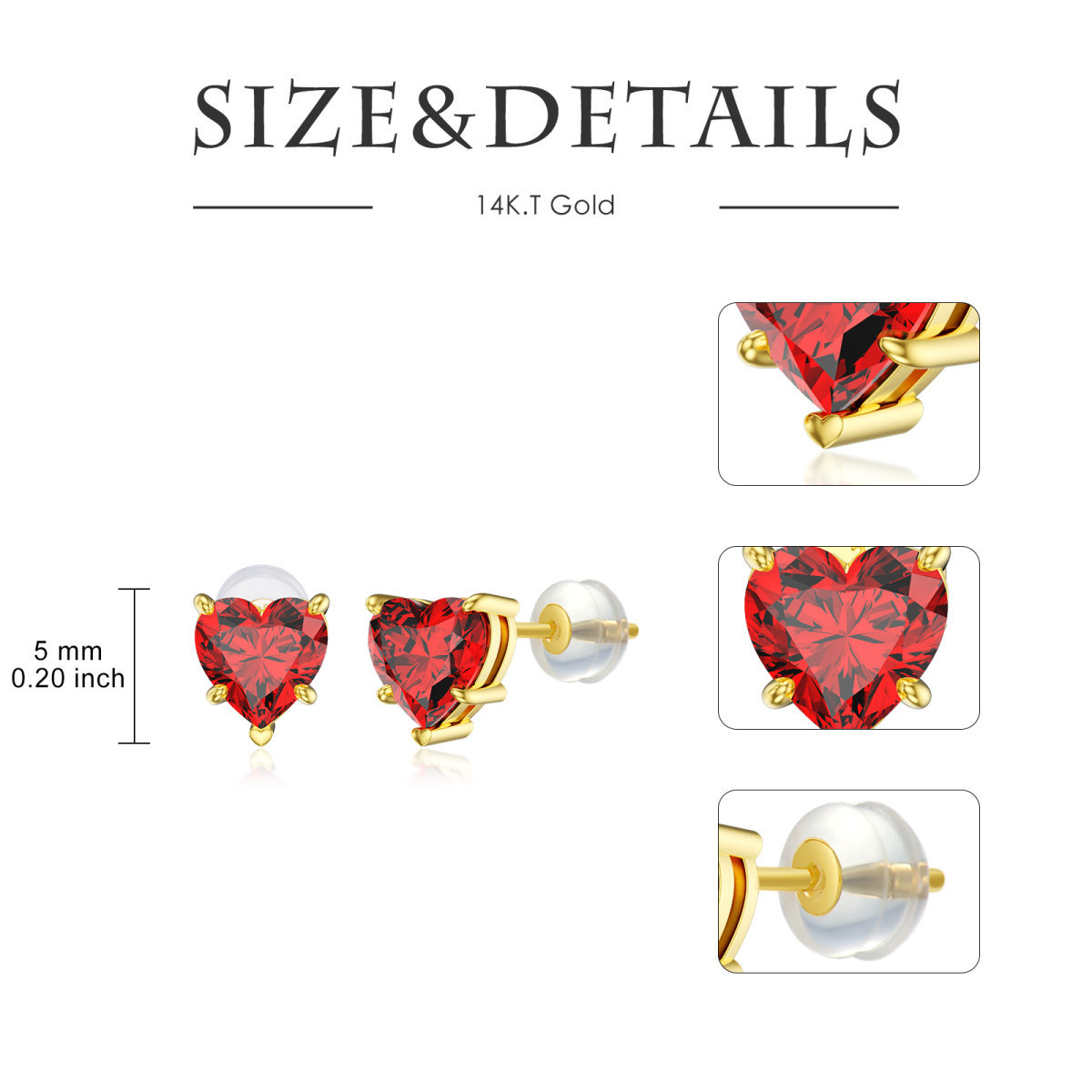 14K Gold Cubic Zirconia Heart Stud Earrings-5